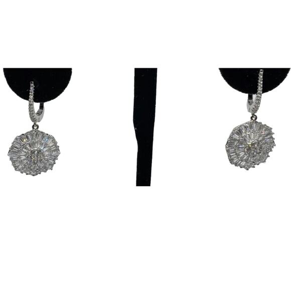 Sterling Silver Earrings Baguette CZ Hexagon Stunning Women's Fashion Chic NEW - Picture 4 of 6